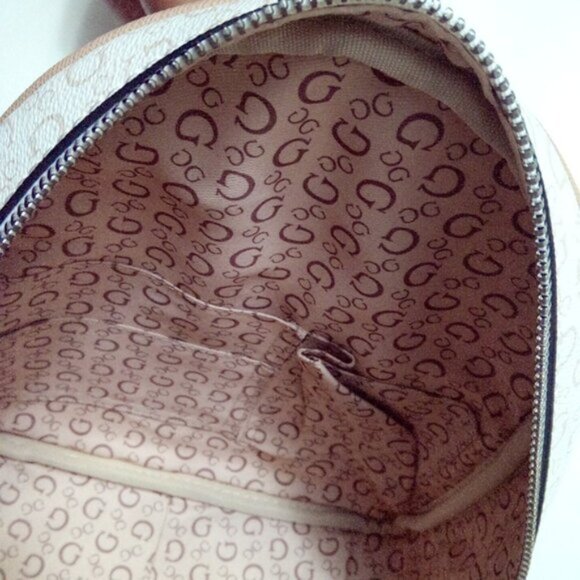 Guess Monogram Logo Mini Backpack Tan And Cream - Picture 11 of 17